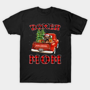 Christmas Boxer Mom Santa Hat Truck Tree Plaid Dog Mom Christmas T-Shirt